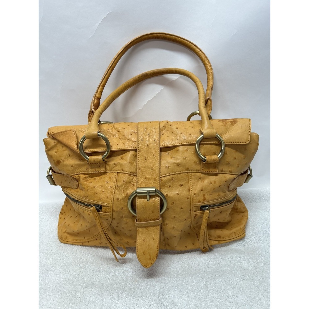 Nina Raye Womens Beige Ostritch Leather Shoulder Handbag